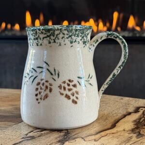 Rustic Woodland Pinecones Hand-Thrown Artisan Pottery Coffee Mug, Artist Sig
